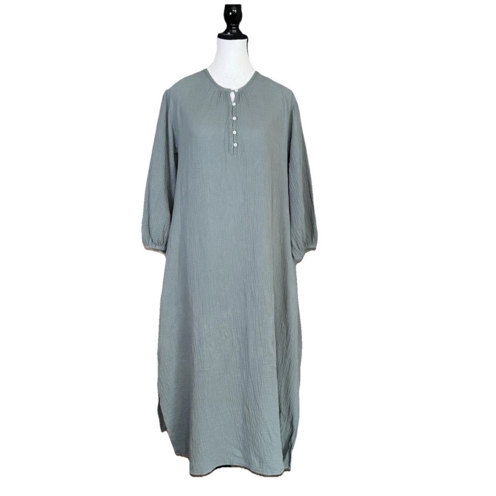 LÉGOE HERITAGE Mayfield Maternity Dress Sage Green Cotton Pockets  Slits SZ *0 - Picture 4 of 10